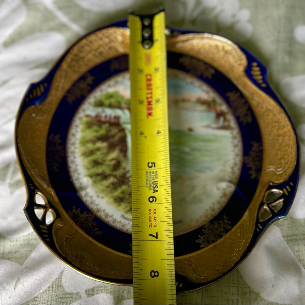 VTG Still Life Niagara Falls Golden Navy Porcelain Nature Plate Decor Art - Picture 5 of 6